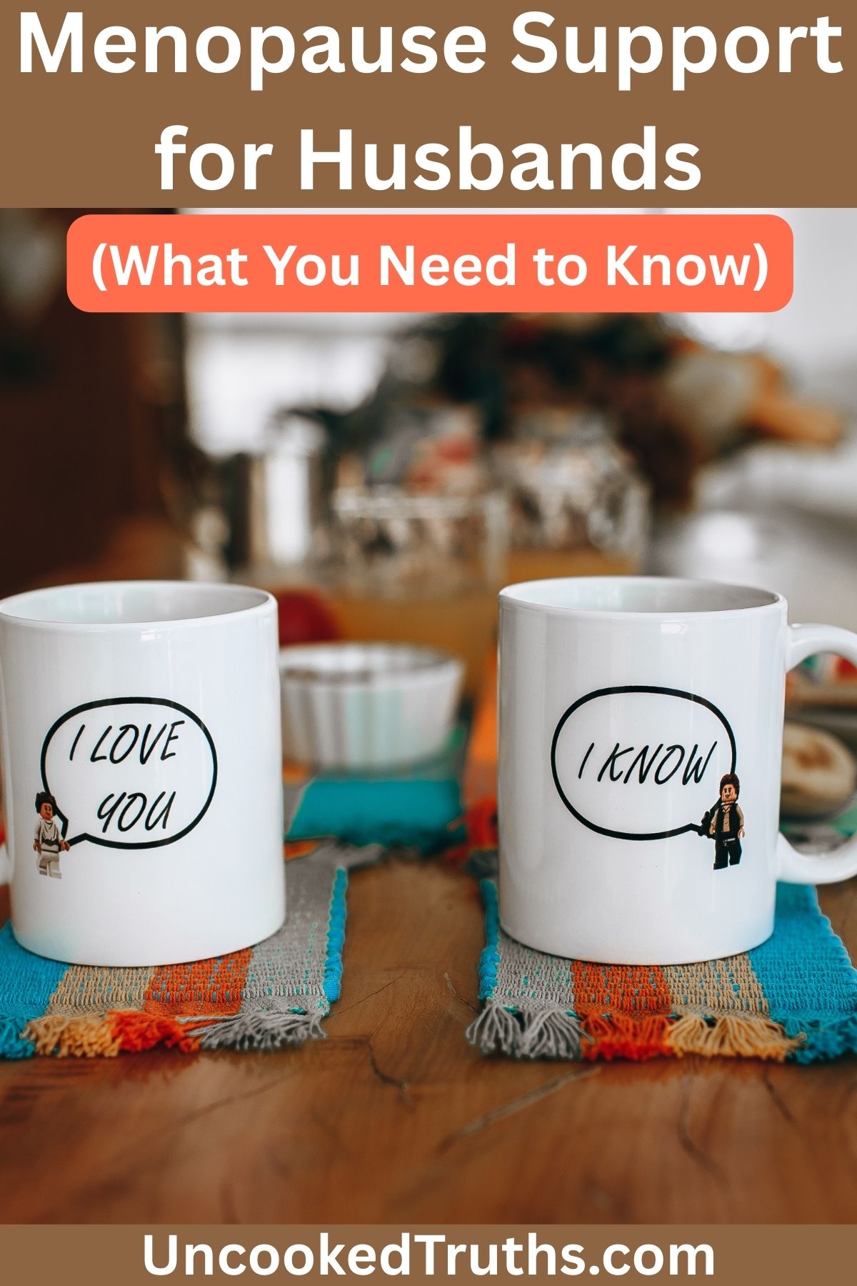 Pinterest collage with two cups of coffee sitting on the table.