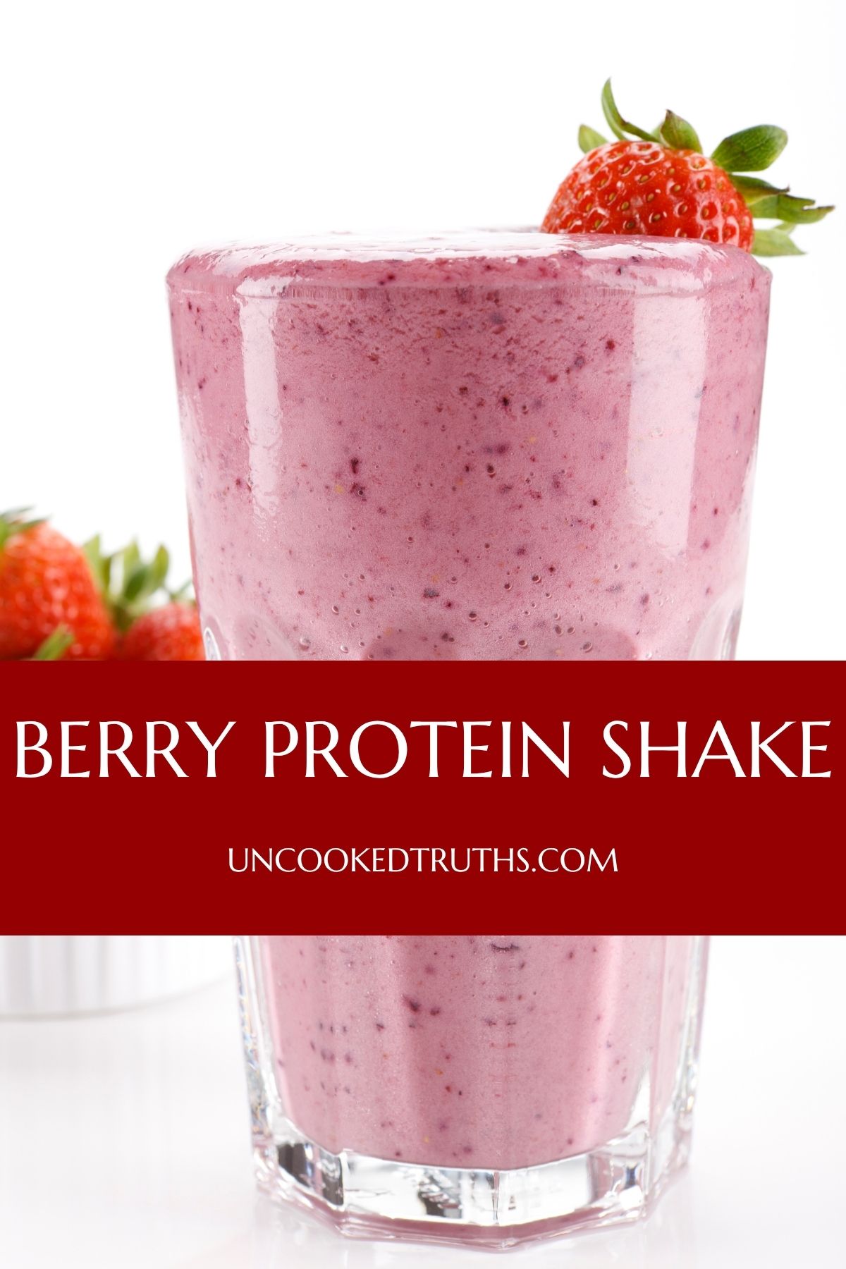 Collage of a berry protein shake for Pinterest .