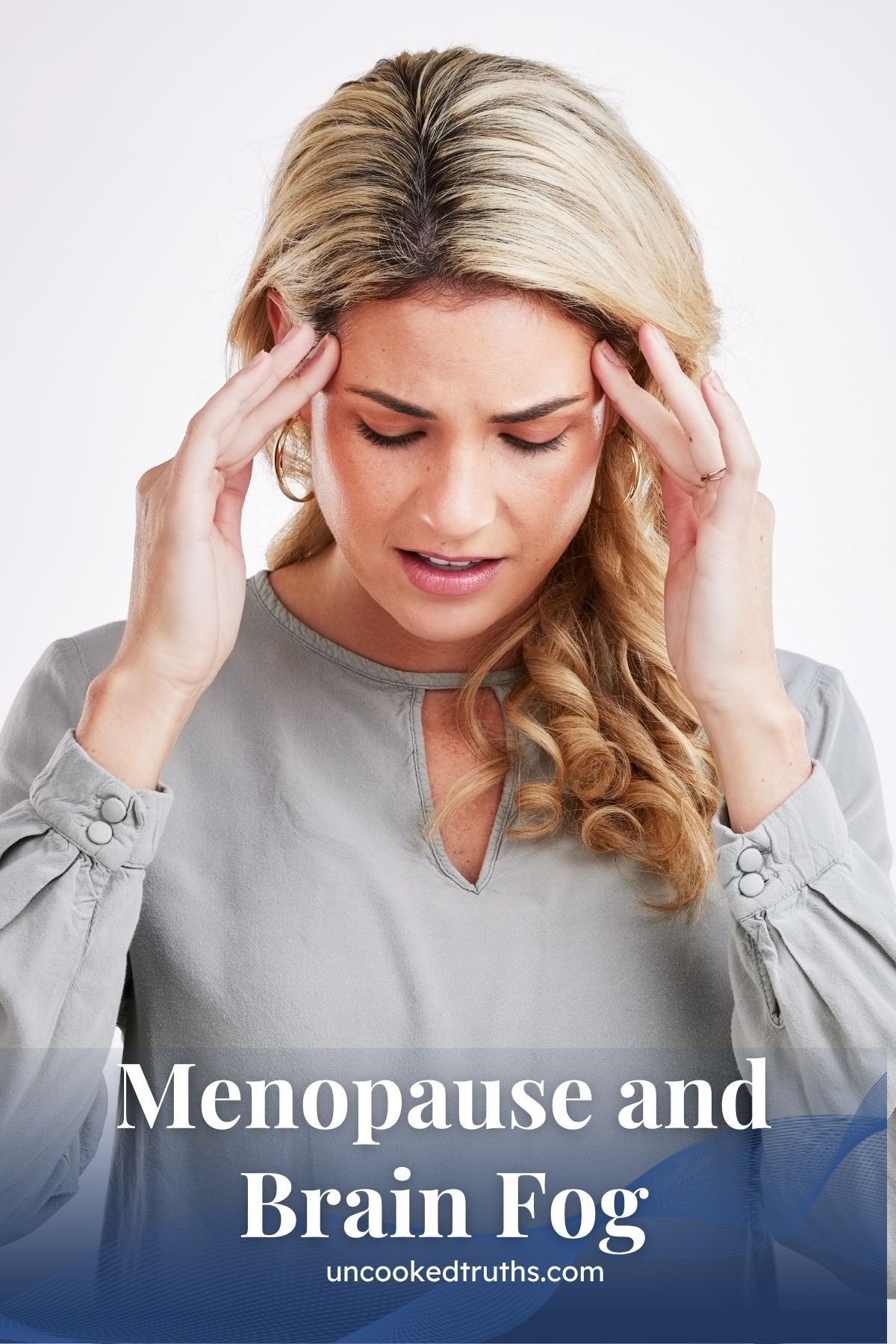 Woman struggling with brain fog- Pinterest collage.