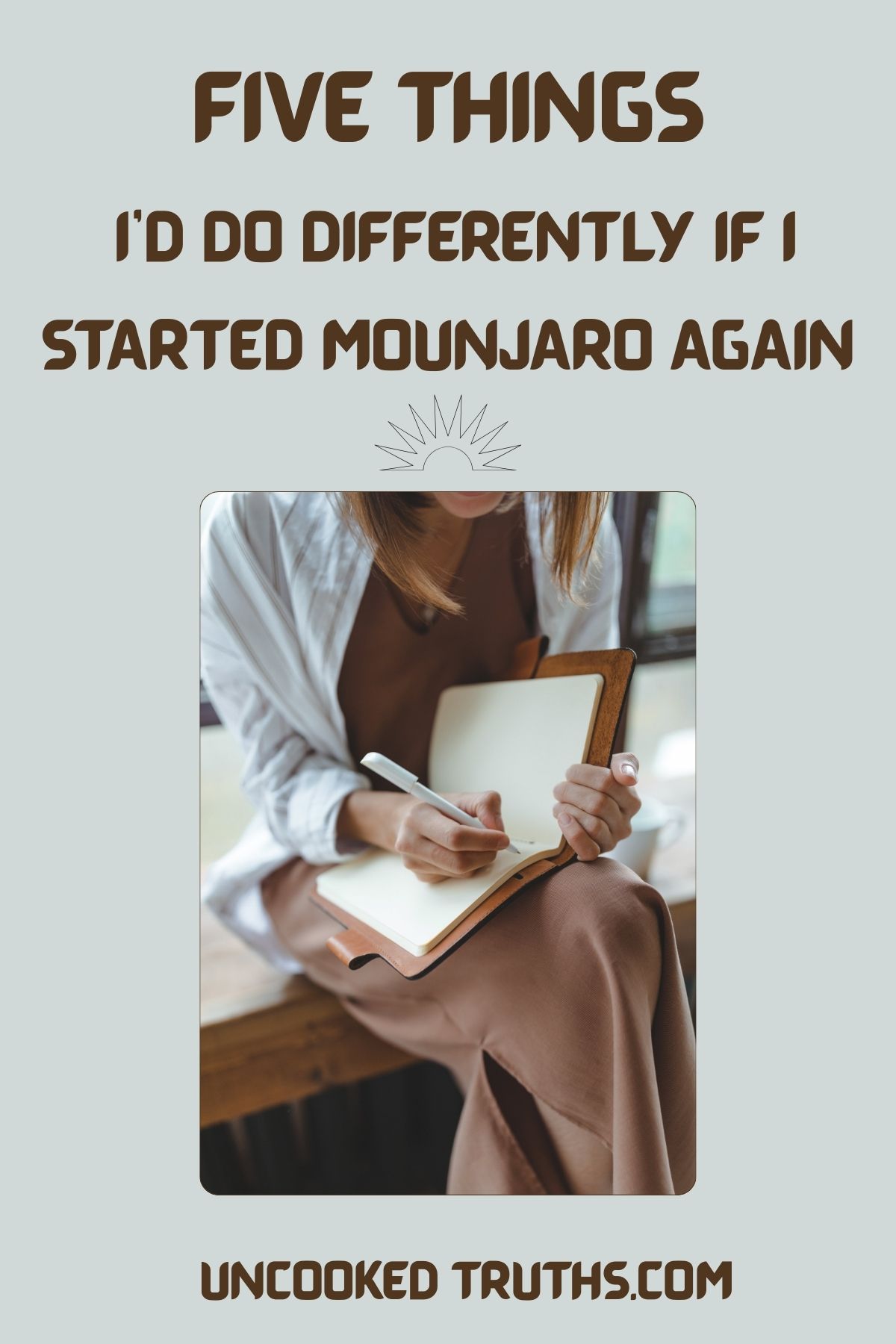 Collage for Pinterest showing the title of the article and woman writing in a journal.